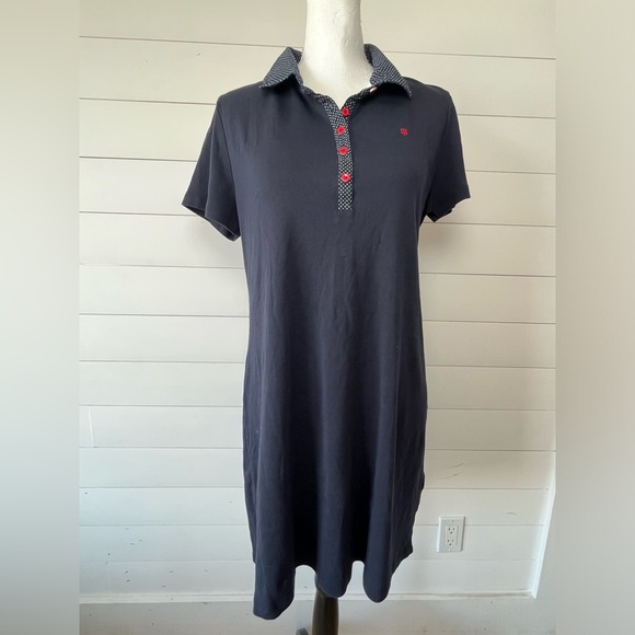 Tommy Hilfiger Polo Dress Womens Large Navy Tennis Preppy Polka Dot Collar‎ - Picture 4 of 12